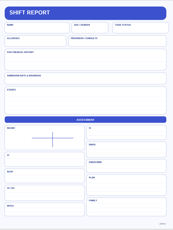 Nursing Shift Report Sheet | Nurse-to-Nurse Handoff Template
